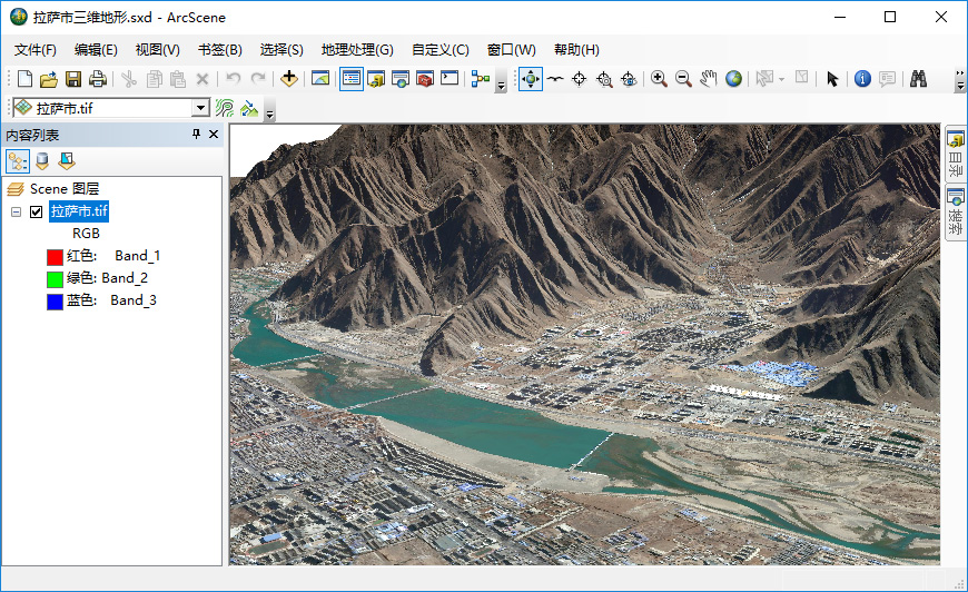 13地球高程DEM数据在ArcGIS中构建三维场景的示例.jpg